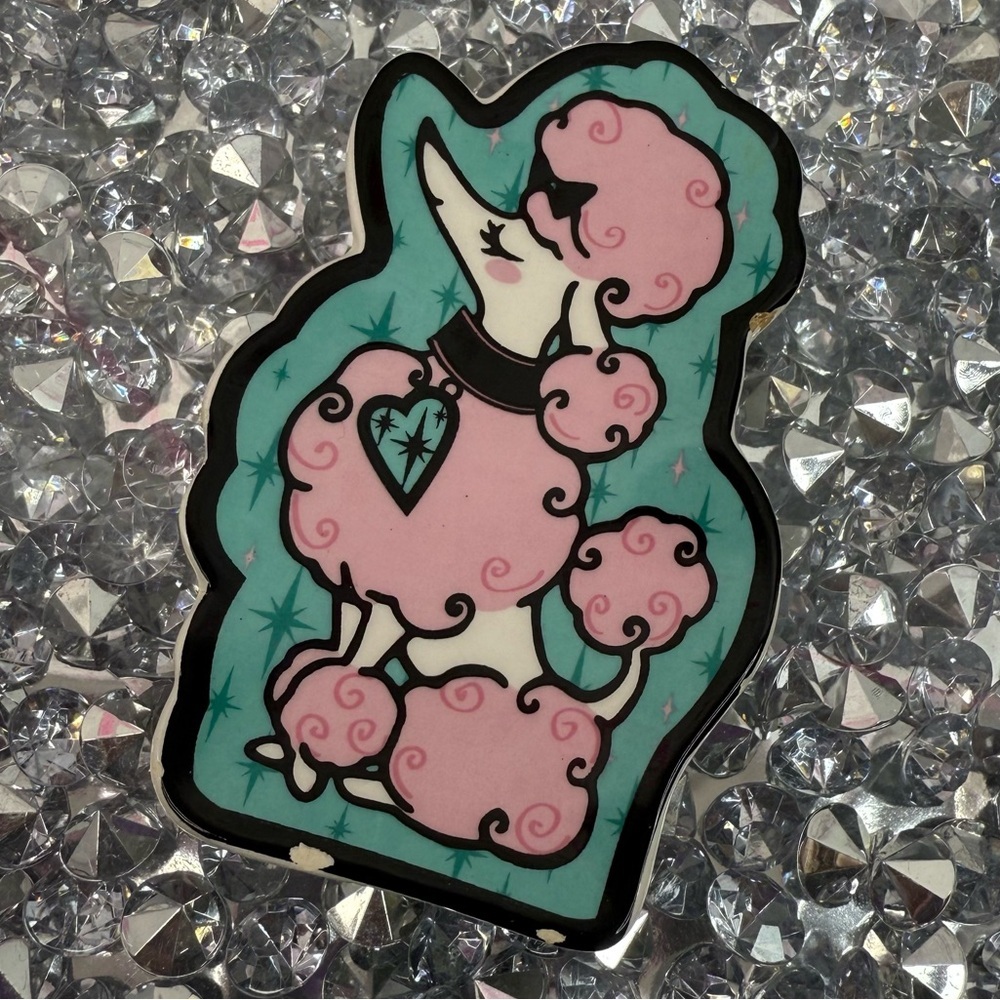 Retroflection small plate decor tile Poodle Sticker with Teal Background dog